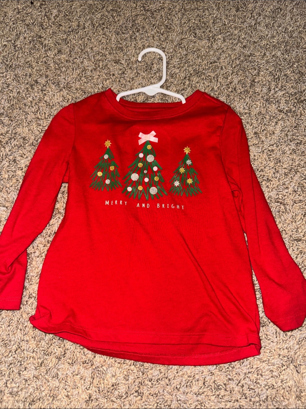 Holiday Time Red Long-Sleeve Tee with Three Christmas Trees